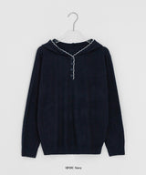 Kidu Color Matching Frill Hood Knit