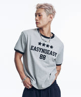 Numbering Patch Crop Ringer T-Shirt - Gray