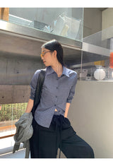 Navy Grid Checkered Long Sleeve Shirt