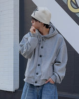 Double Button Hooded Zip-Up (Black)