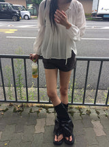 [Belt SET] Bessy Roll-up Washing Denim Short Pants