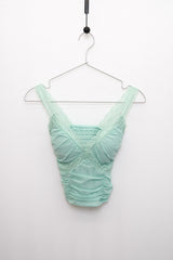 Lace-Trimmed Shirred Smocked Bra Top (Mint)
