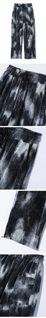 Unisex タイダイプリーツストリングパンツ_Black