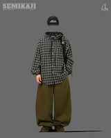[SEMADE] City Check Overfit Hoody Shirts