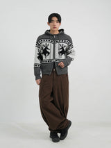 Cowichan knit hood zip-up 4color