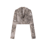 Cowl Neck Cropped Hooded Top [Beige]