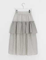 Handad Frill Check Banding Long Skirt