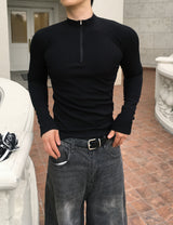 No.1362 raglan half neck zip muscle T