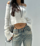 (HIGHLY RECOMMENDED!) MARSHMALLOW SOFT-FIT OFF-SHOULDER ANGORA RABBIT LONG-SLEEVE KNIT