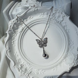 [NMIXX Haewon Necklace] メタリックドュウドロップバタフライネックレス