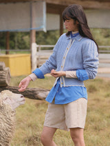 Wavy Collar Cable Merino Cardigan (Light Blue)