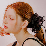 RIBBON TRIM SEE-THROUGH SCRUNCHIE (BLACK)