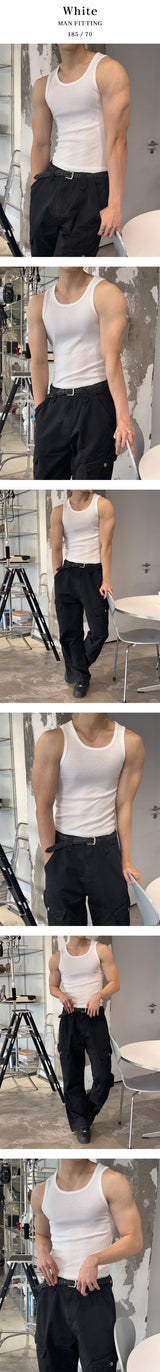 [MUSCLE FIT] ダイアリーベーシックスリーブレス(4color)
