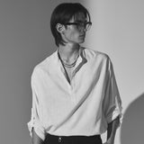 リネンコンチョロールアップシャツ ホワイト