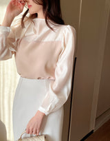 Liang Satin Tie Color Matching Puff Blouse
