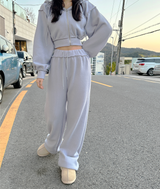 (ZIP-UP & PANTS SET!) 4 COLORS シックフリースクロップドトレーニングパンツ