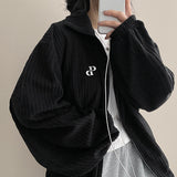 Baggle Oversized Corduroy Embroidery High-Neck Zip-Up