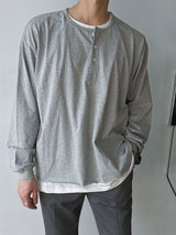 ASCLO レイヤードヘンリーネックTシャツ (3color)