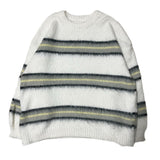Hazy Hairy Stripe Loose Rose-Fit Knit