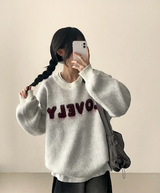Mona Lovely Lettering Embroidery Loose Fit Round Knit