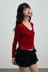 LYLA LAYERED CARDIGAN / RED-WHITE