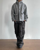 Carbon Wool Hooded Half Coat