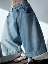 UP SIDE DOWN BACK PATCH CARGO BALLOON DENIM BERMUDA 🩵🖤2COLOR