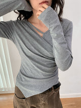 Cross strap unbalanced long-sleeve t-shirt