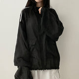Shelly Gauze Two-Line High-Neck Zip-Up Jumper