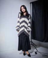 UNISEX ボーダーシャギーカーデ