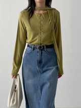 611 A-line Long Denim Skirt
