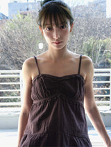 Boho Shirring Mini Dress (Brown)