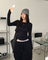 マロンレイヤードスタイルキャミソールセットロングスリーブTシャツ