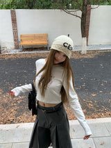 Heart Printed Long Sleeve Crop T-shirt