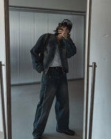 オーシャンウォッシュドステッチバイカーデニムジャケット