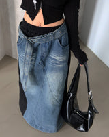 denim coloring belt SET maxi long skirt