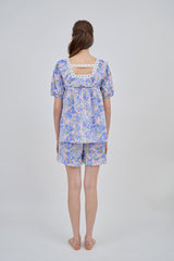 ULLALA PAJAMA Blooming Short-sleeve Two-piece Blue Purple[24146WTSSN]