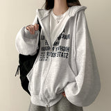 Lantic Lettering Boxy Fit Two Way Hooded Zip-Up