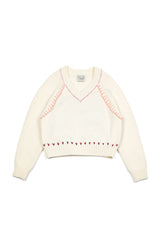 Heart Needle V-neck Knit [Ivory]
