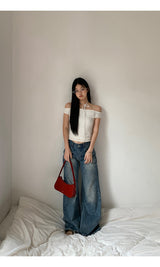 Star frill lace off-shoulder tee