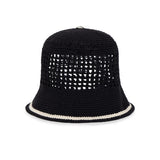 VA Top Button Knit Crochet Bucket Hat / Black