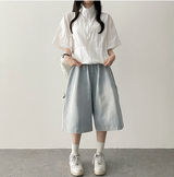 エリンカーペンターポケットバンド付き デニムバミューダパンツ