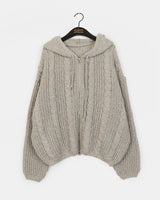 Choc Thick wool Bokashi twisted hoodie knitwear zip-up