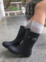 Roller Buckle Round Check Midi Rain Boots
