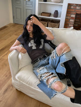 Raw Destroyed Bermuda Denim Pants