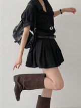 [Belt SET] Romi Collar Pleated Mini One Piece