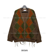 Harvers Argyle Color Matching Knit Cardigan