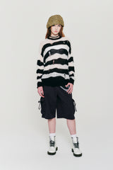 ピックワッペンダメージストライプニット [WHITE]