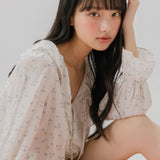 FRILL NECK FLORAL BLOUSE (IVORY)
