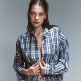 ボーイフレンド ルーズフィット シャツ Blue Check